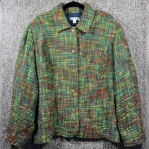 Coldwater Creek Tweed Boucle Jacket Button Front Lined Green Multicolor Women 3X